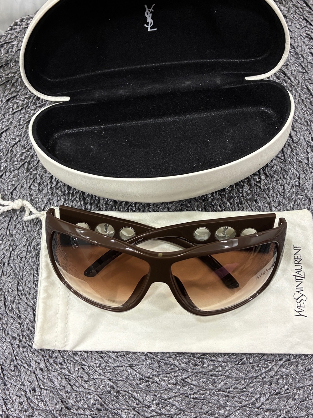 Yves Saint Laurent YSL Brown Shield Sunglasses w/ Case & Dust Bag Authentic